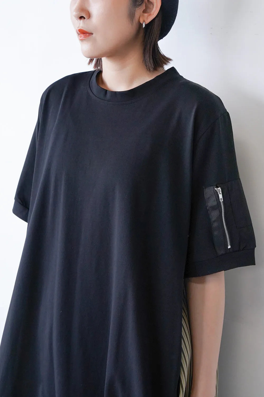 【MICALLE MICALLE】ストライプドロストヘムチュニックワンピース