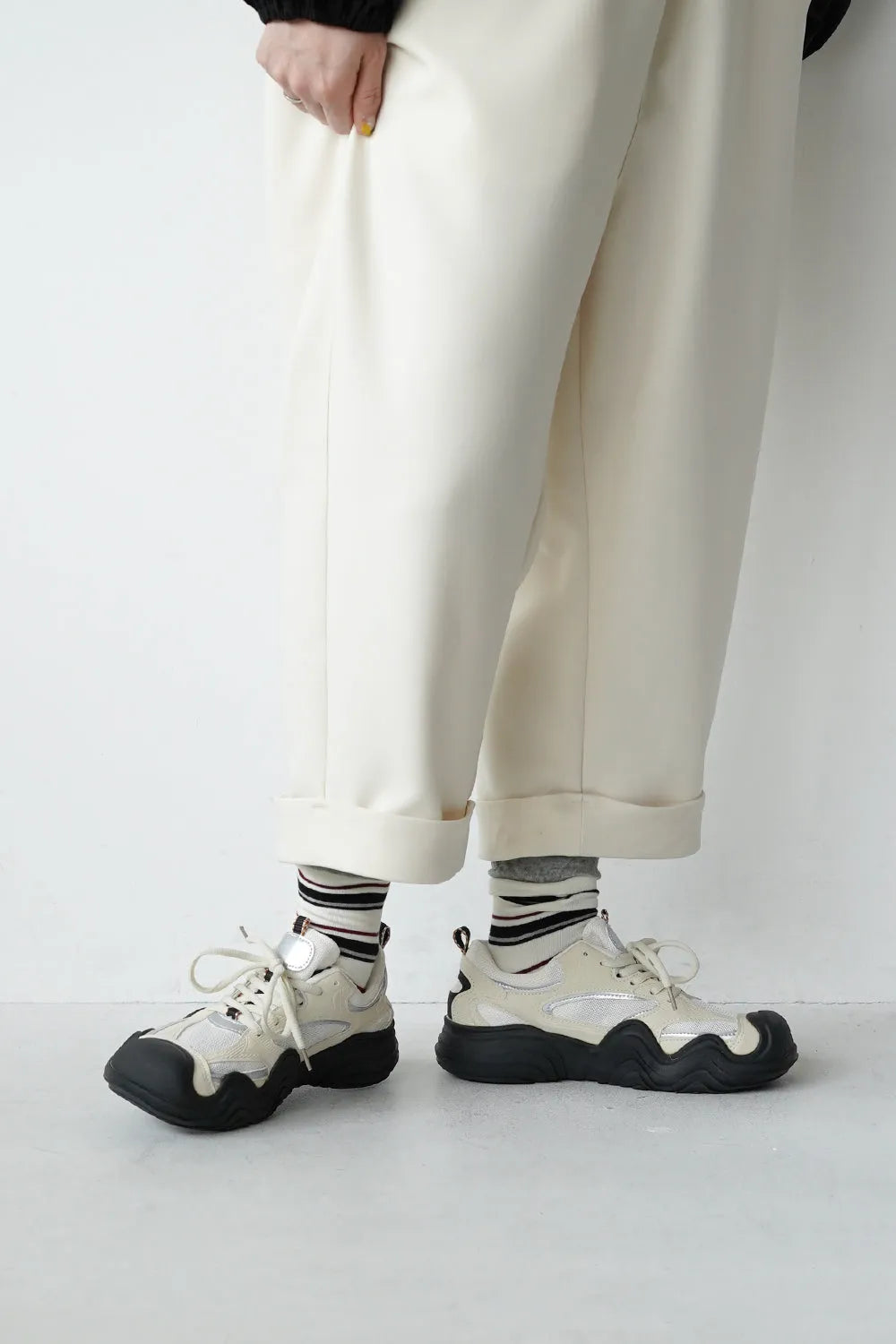 無地×マルチボーダーソックス