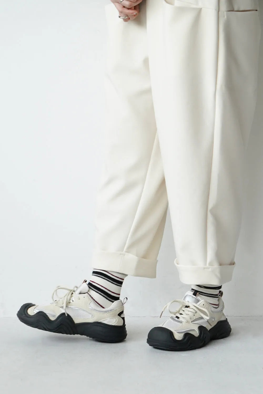 無地×マルチボーダーソックス