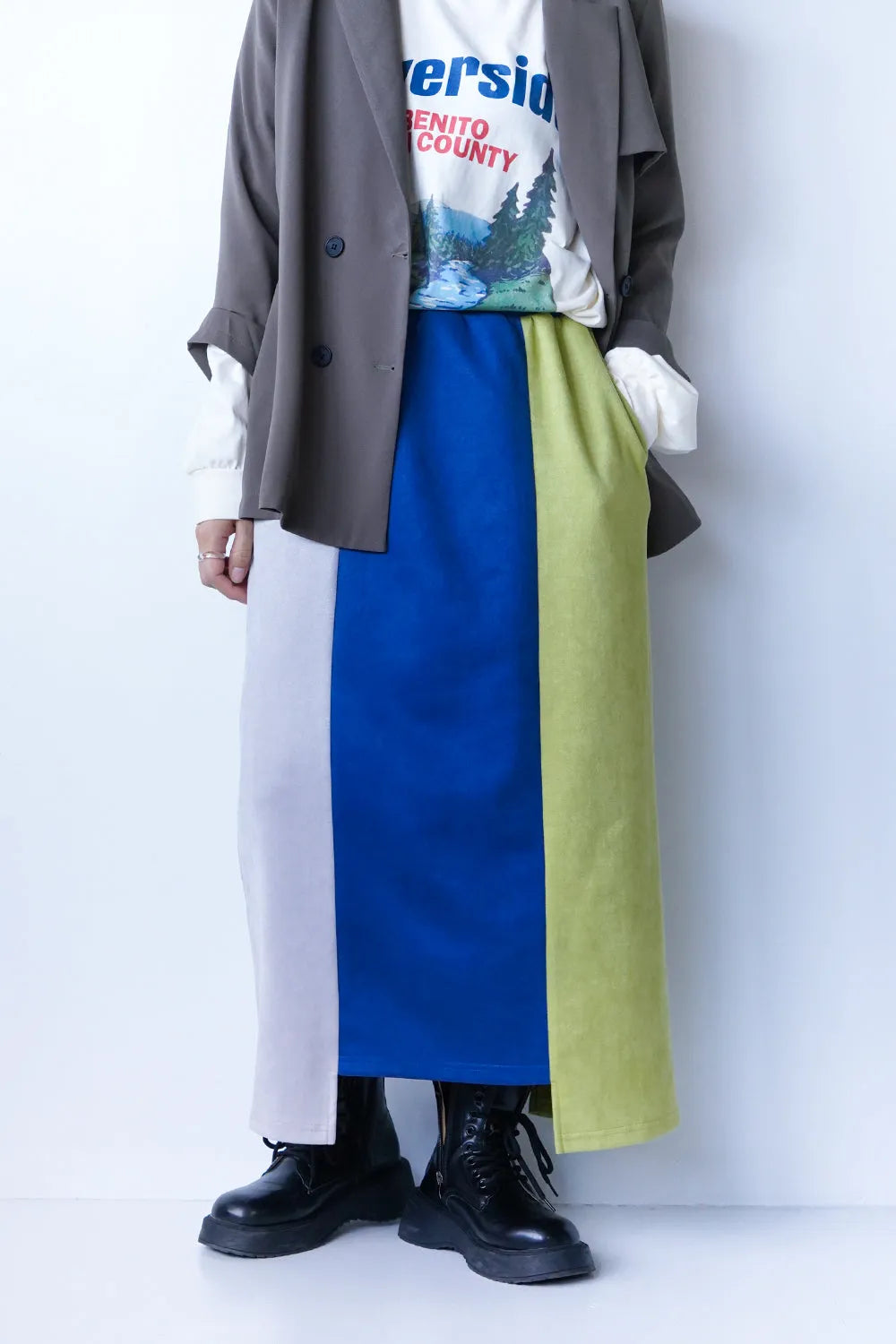 【LILA n’ citta】フェイクスエード配色スカート