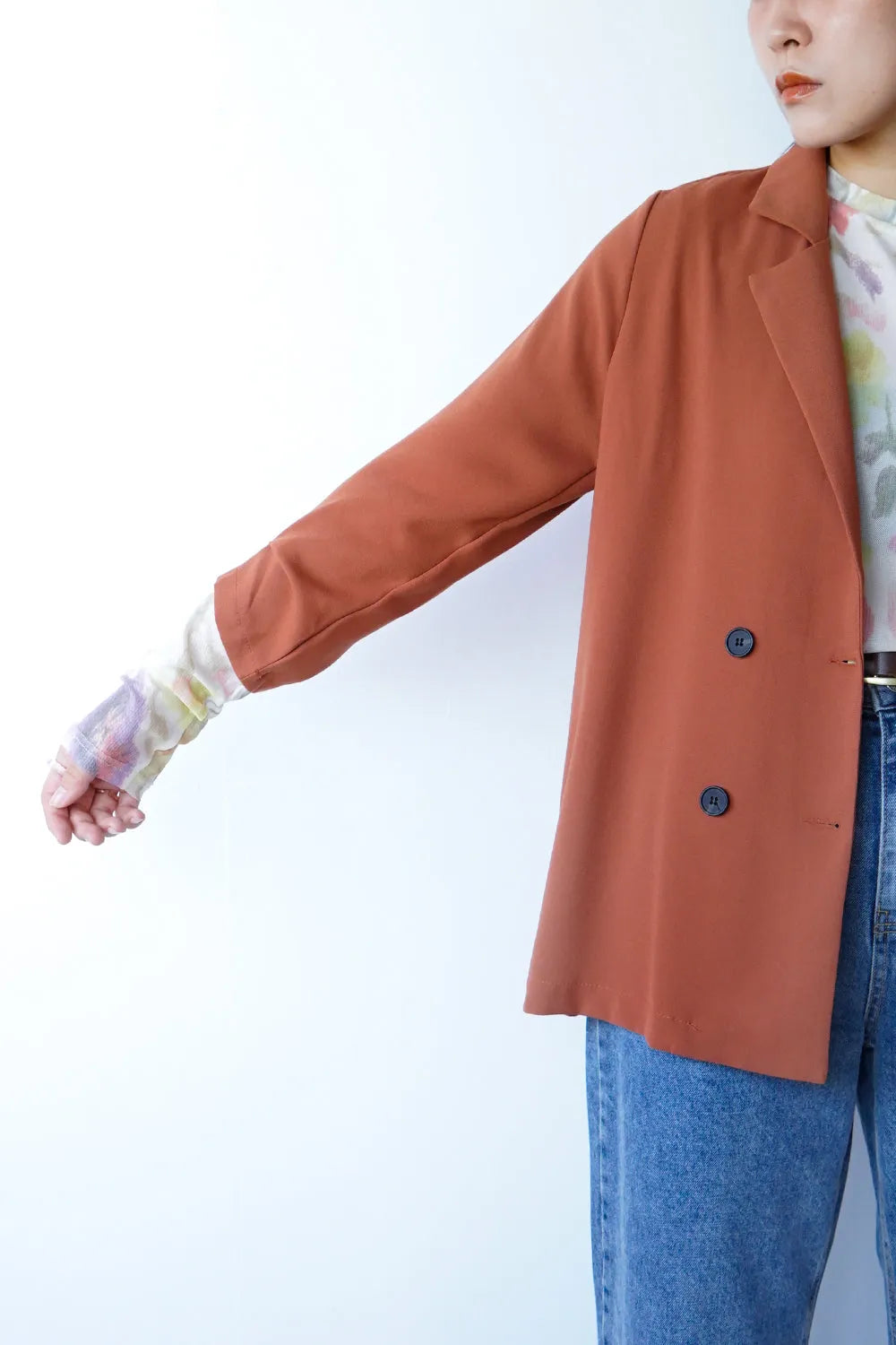 袖タックダブルジャケット