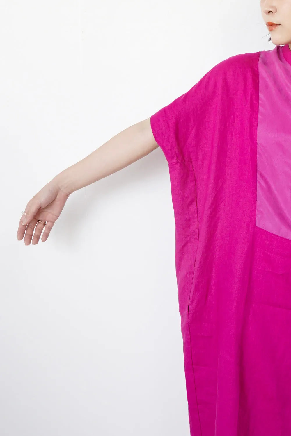 リネン×レーヨン ヨーク切替ワイドワンピース