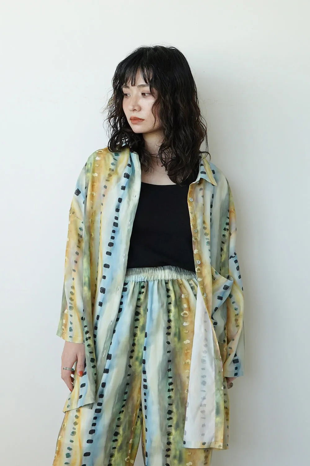 【LILA n’citta】ストライプドットオーバーシャツ