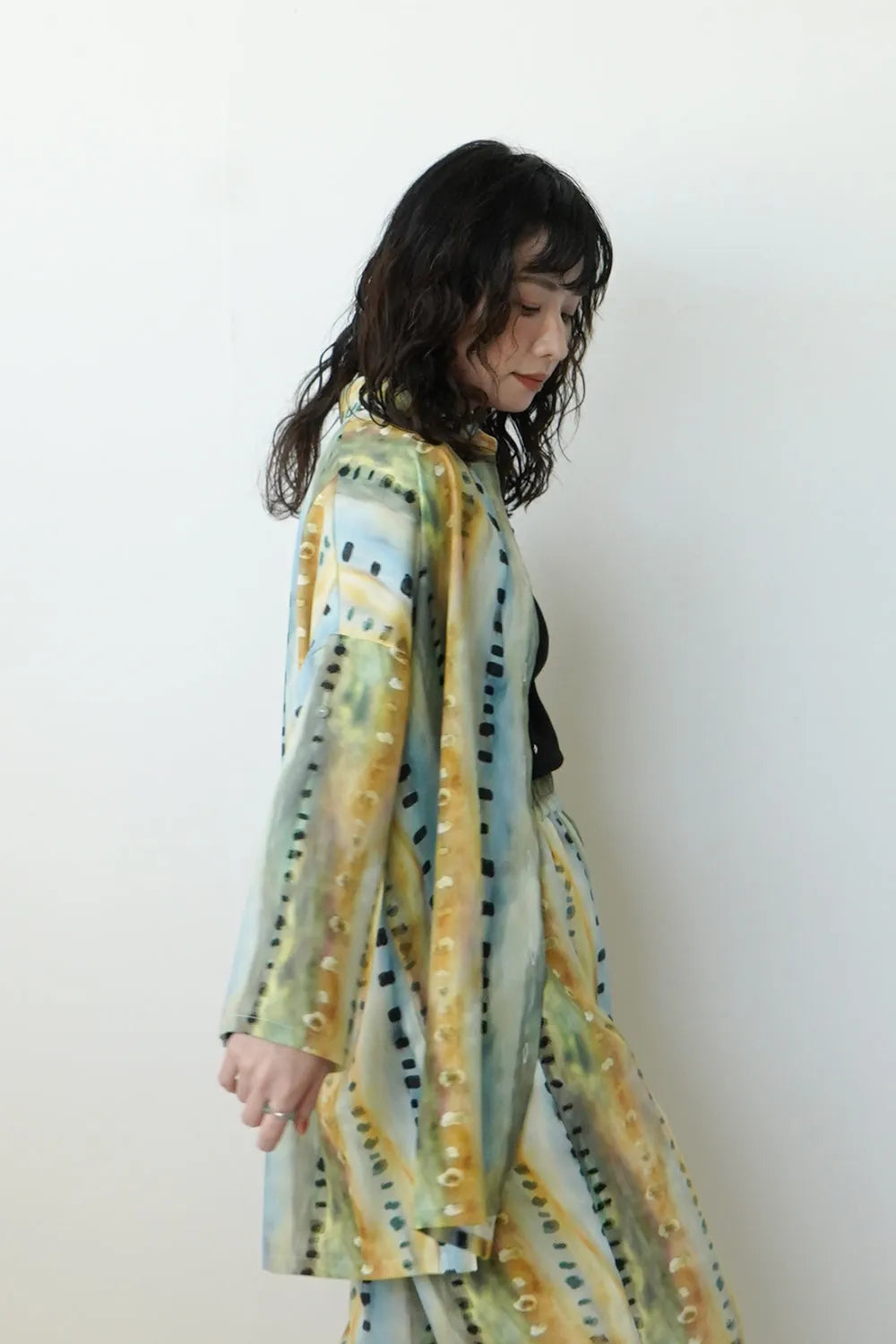 【LILA n’citta】ストライプドットオーバーシャツ