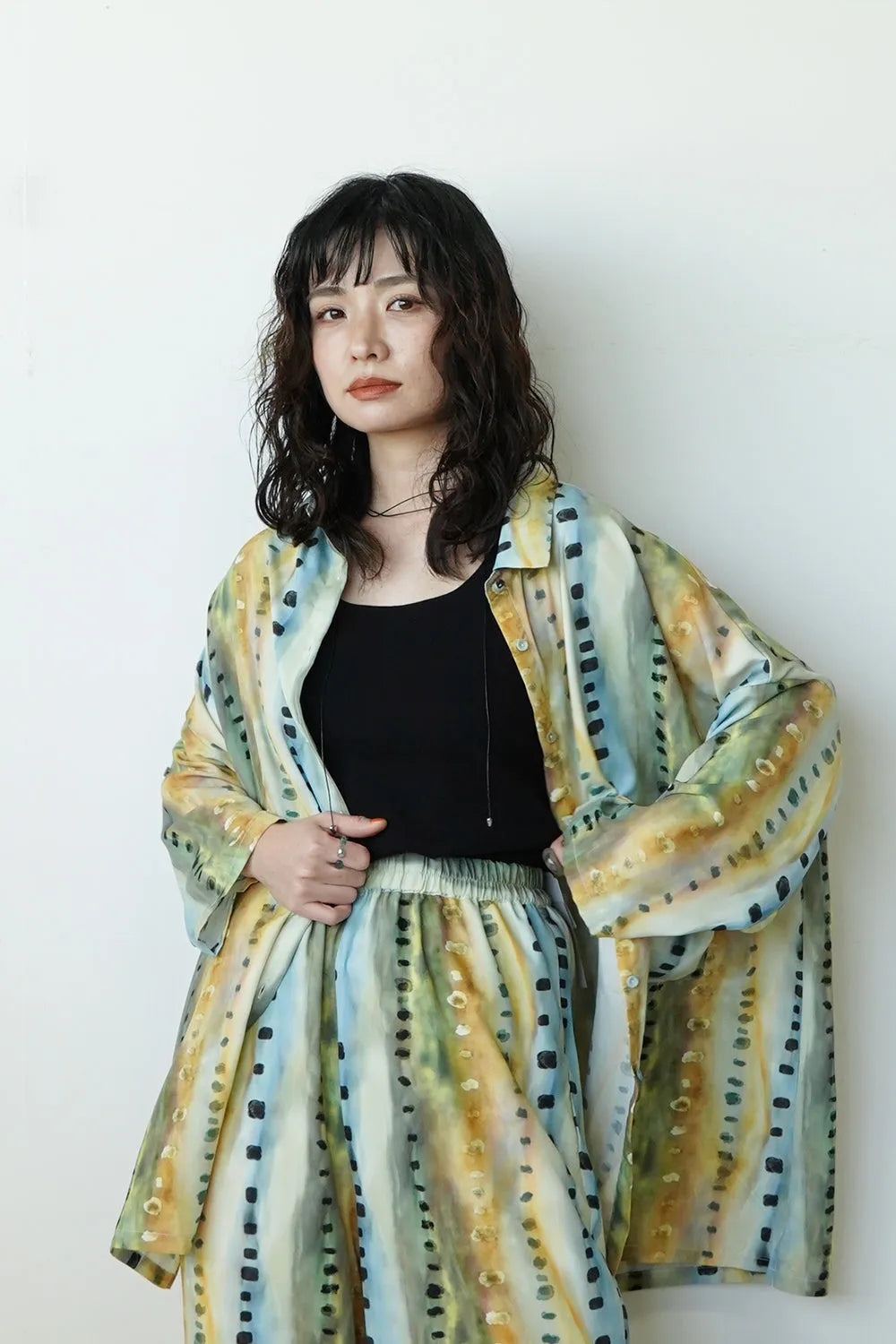 【LILA n’citta】ストライプドットオーバーシャツ