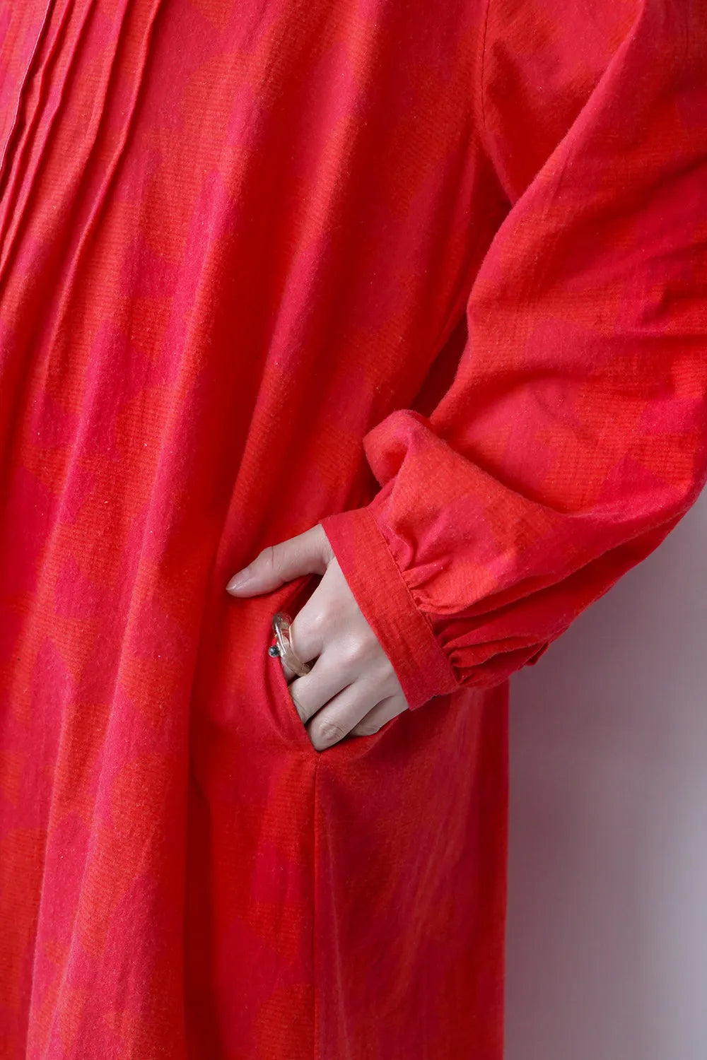 【fu-dueka::】ヴィンテージ加工鳥柄ピンタックワンピース