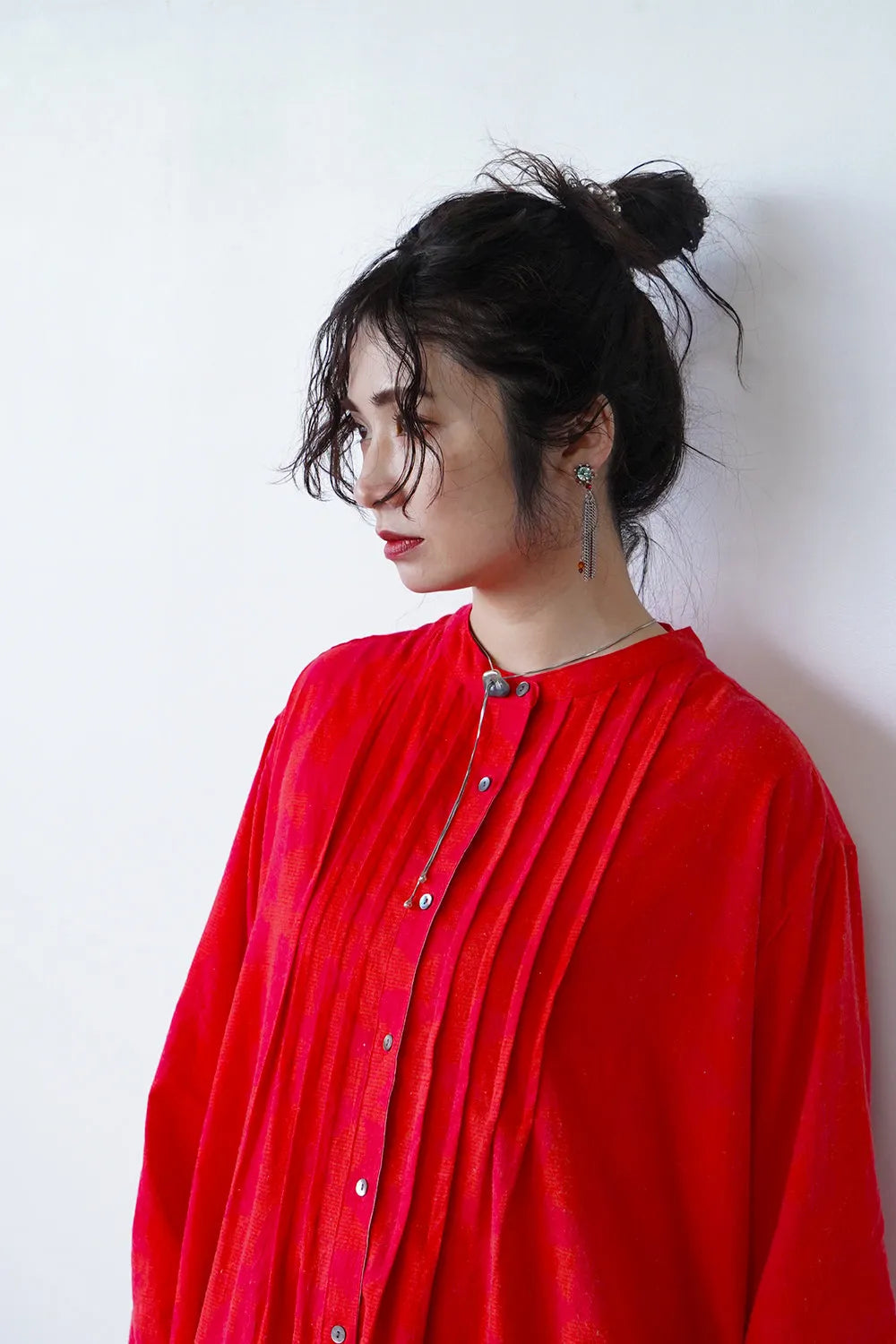 【fu-dueka::】ヴィンテージ加工鳥柄ピンタックワンピース