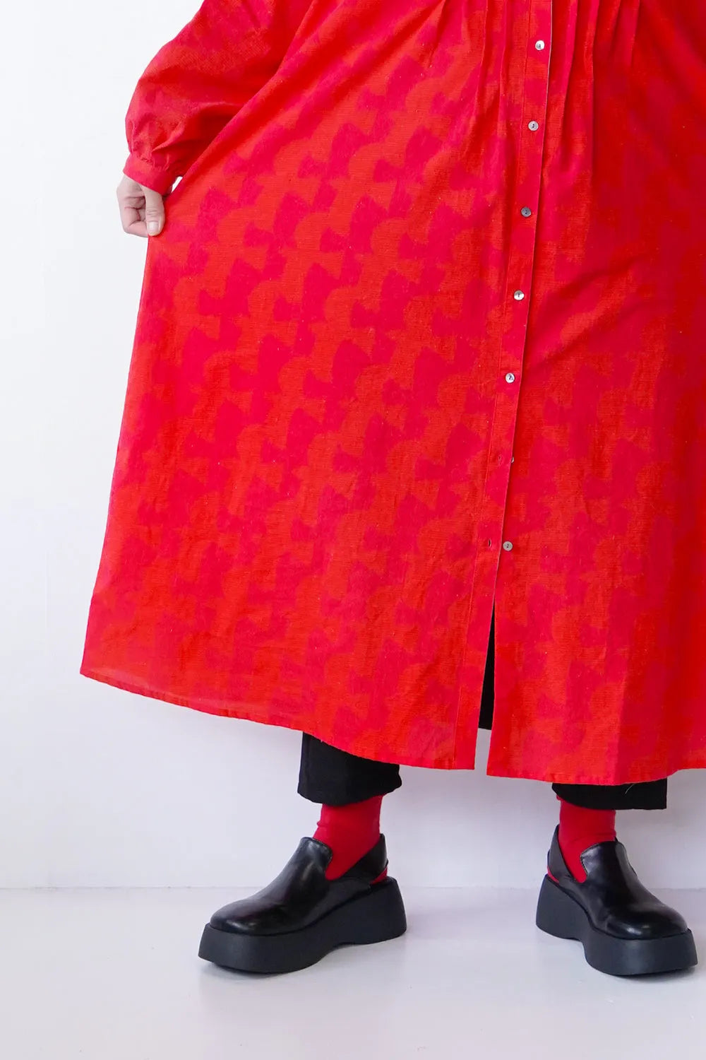 【fu-dueka::】ヴィンテージ加工鳥柄ピンタックワンピース