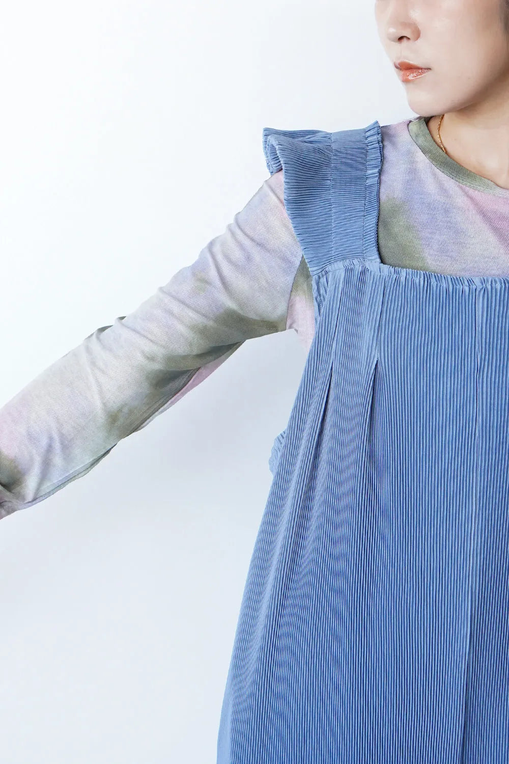 フリルショルダープリーツサロペット