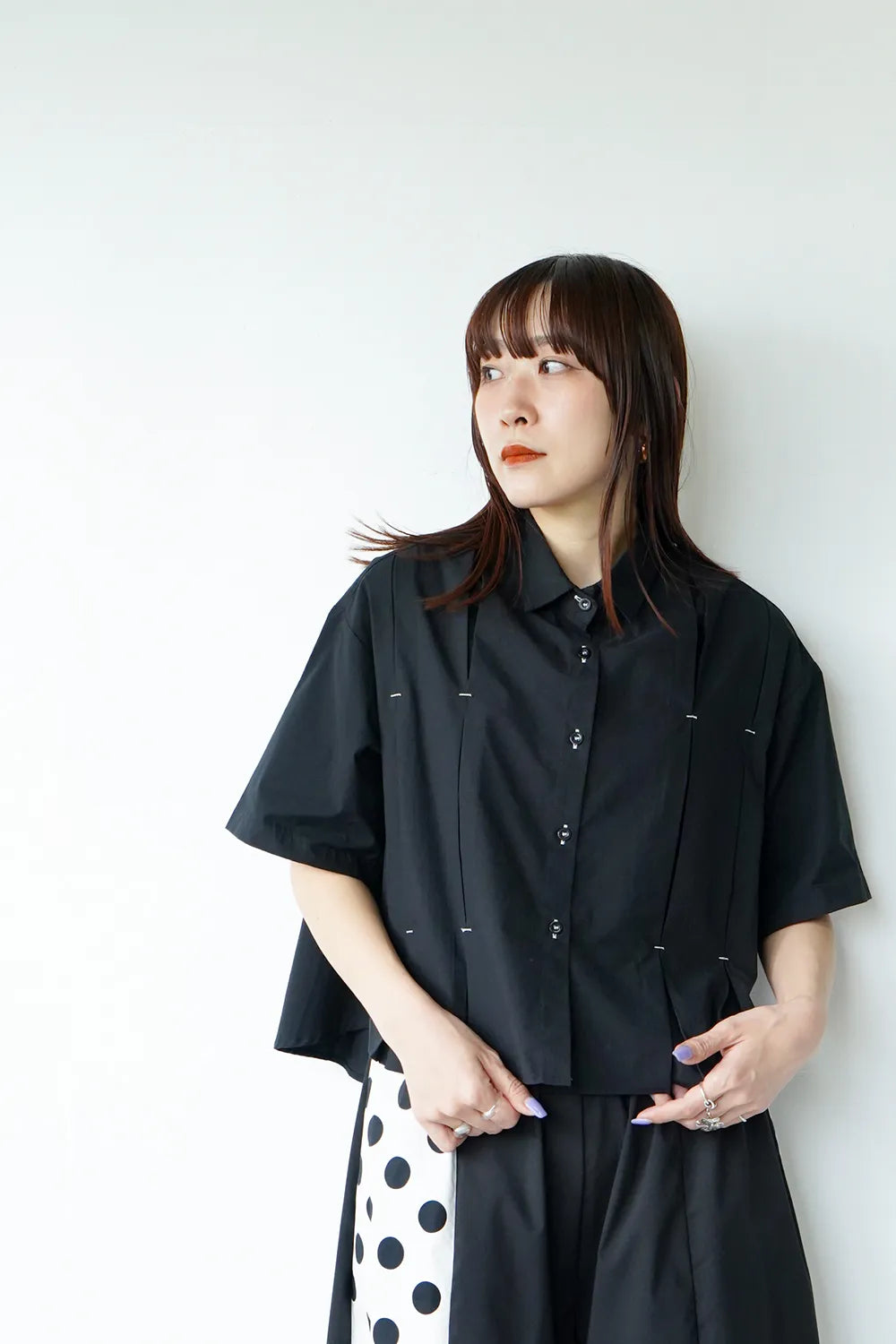 タックステッチコットンシャツ