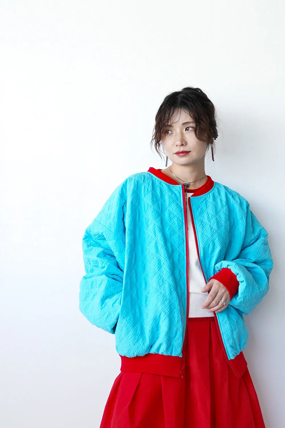 【LILA n’ citta】格子柄キルティングブルゾン