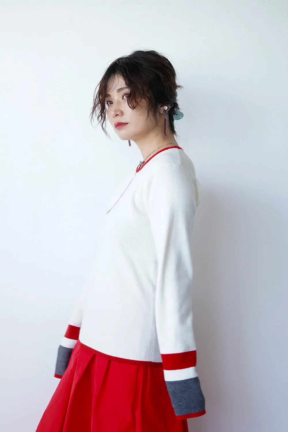 【MICALLE MICALLE】配色ラインニットソー