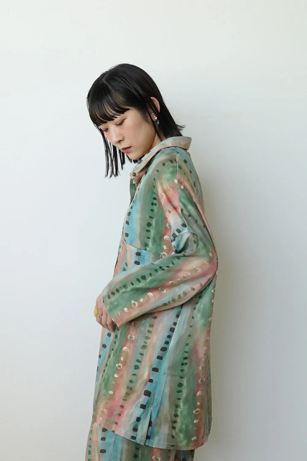 【LILA n’citta】ストライプドットオーバーシャツ