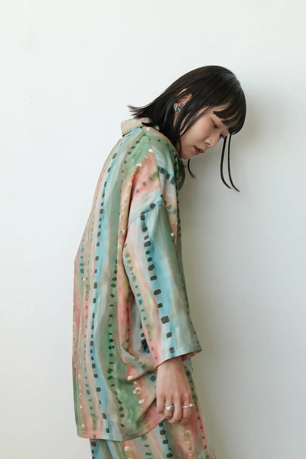 【LILA n’citta】ストライプドットオーバーシャツ