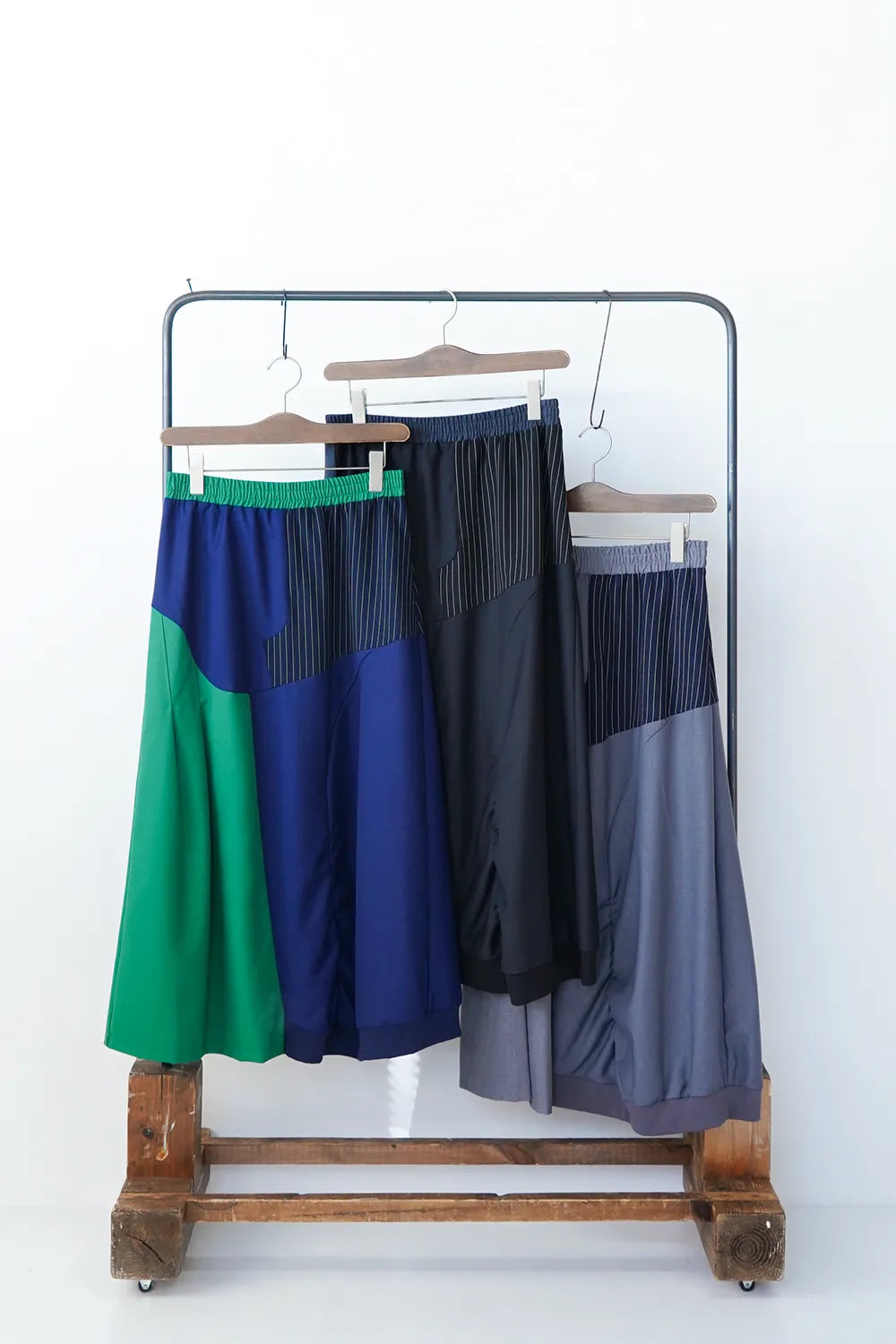 【MICALLE MICALLE】ストライプ×無地 異素材切替スカート