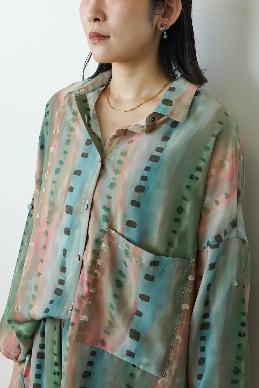 【LILA n’citta】ストライプドットオーバーシャツ