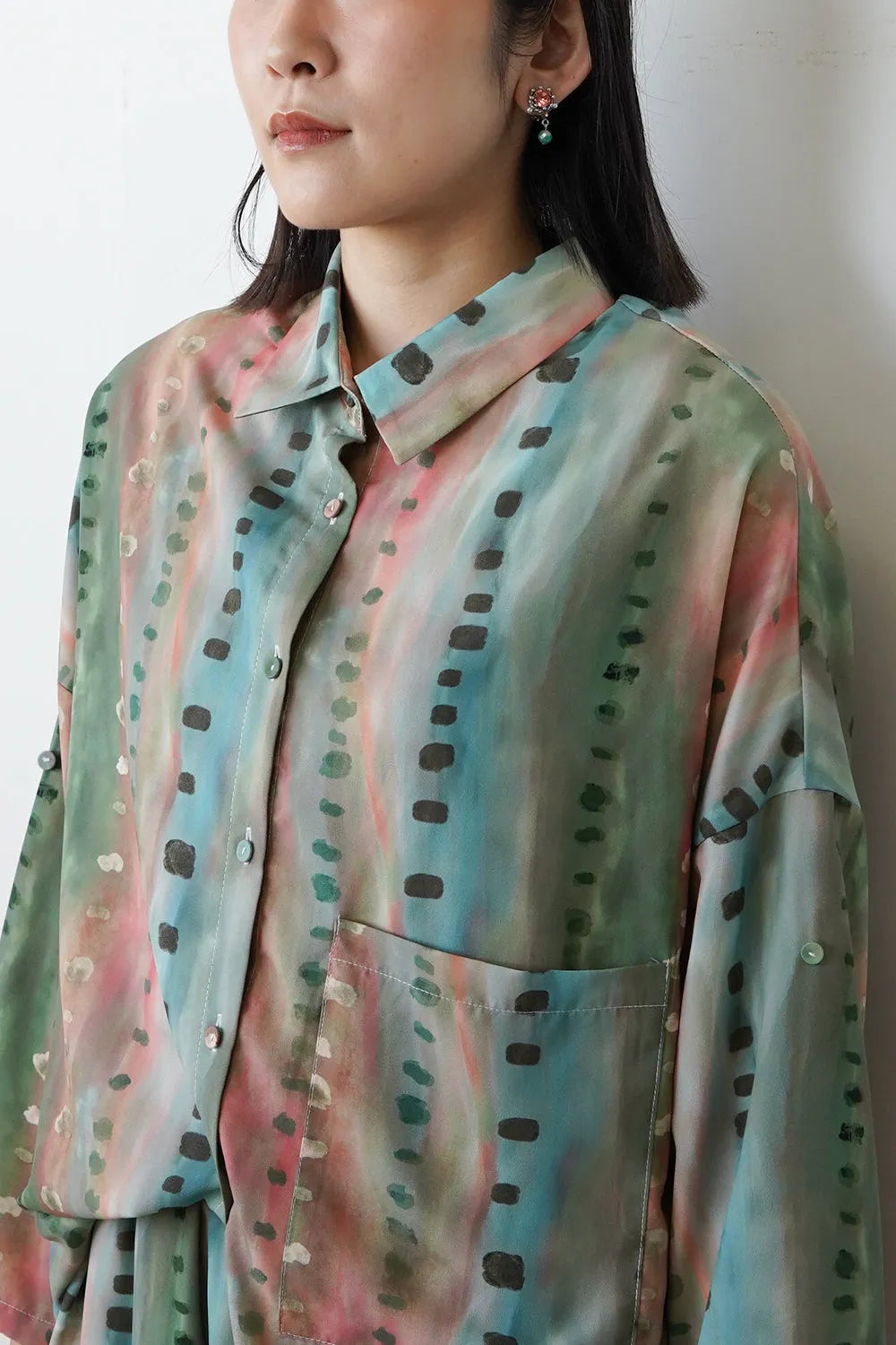 【LILA n’citta】ストライプドットオーバーシャツ