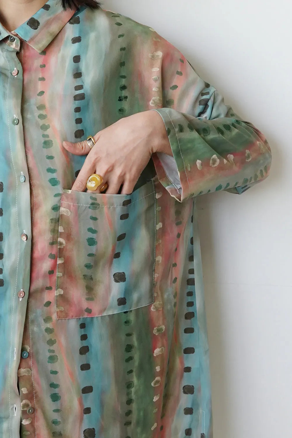 【LILA n’citta】ストライプドットオーバーシャツ