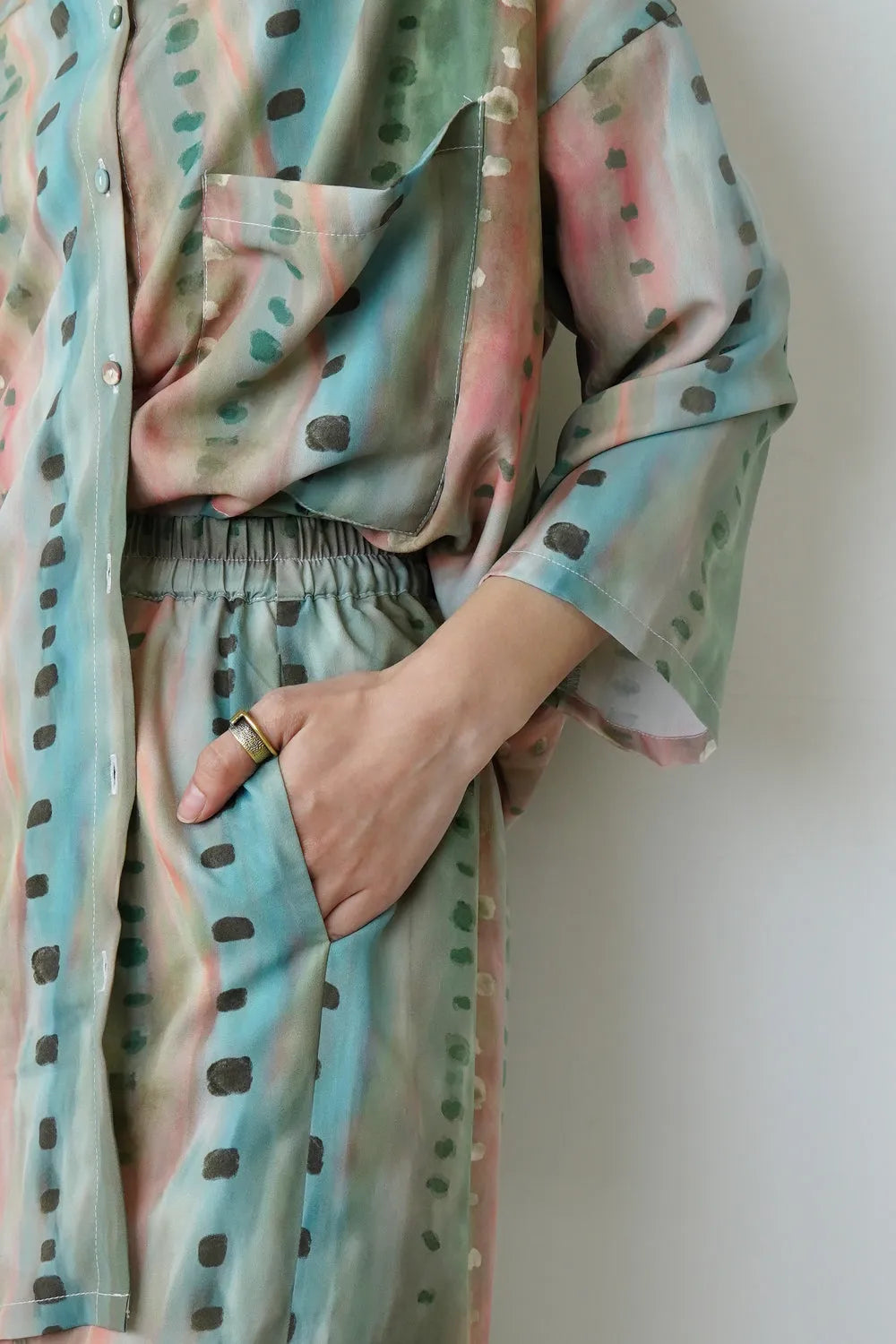 【LILA n’citta】ストライプドットイージーパンツ