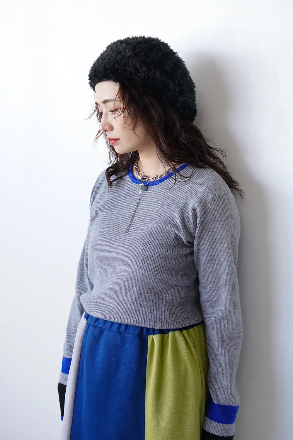 【MICALLE MICALLE】配色ラインニットソー