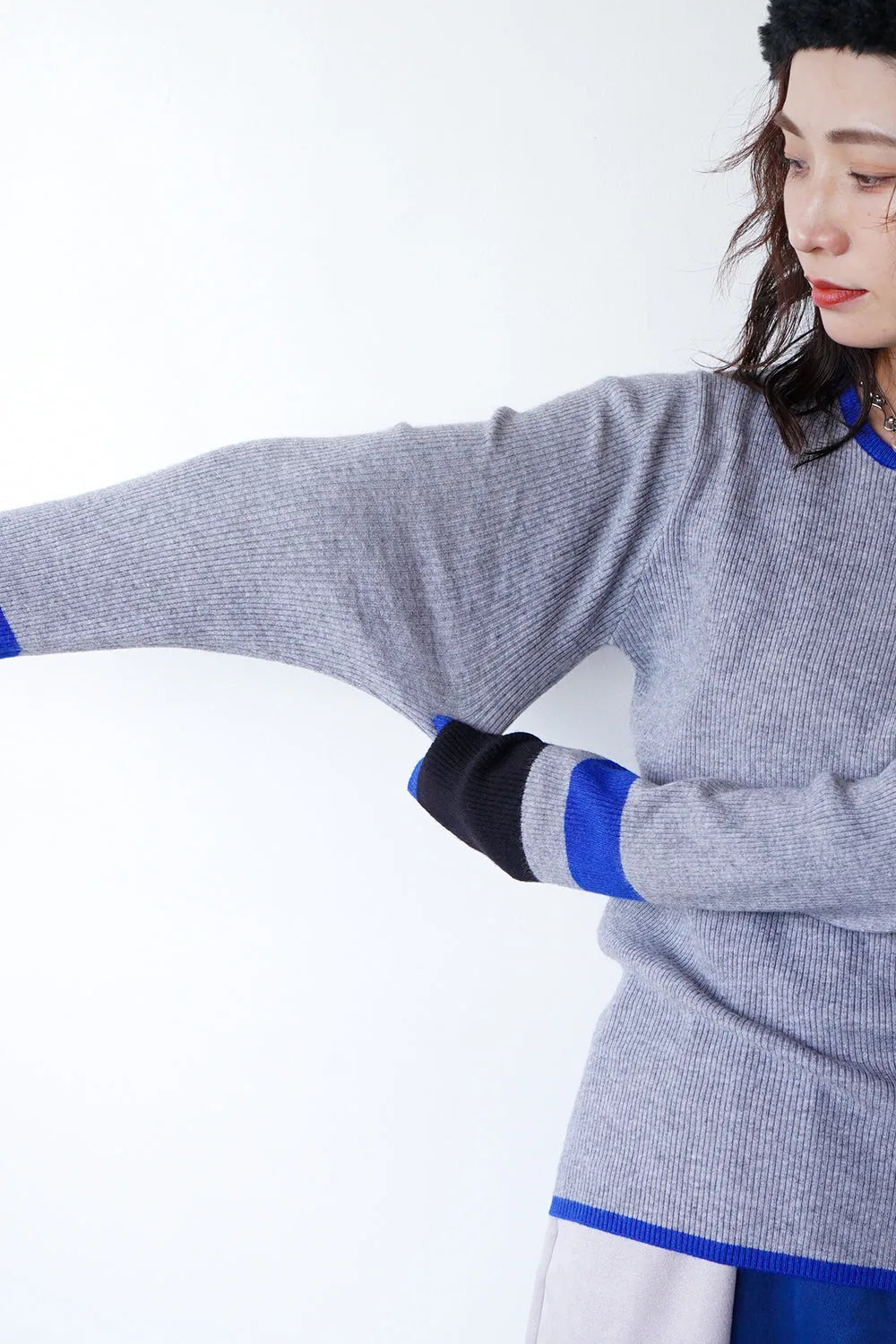 【MICALLE MICALLE】配色ラインニットソー