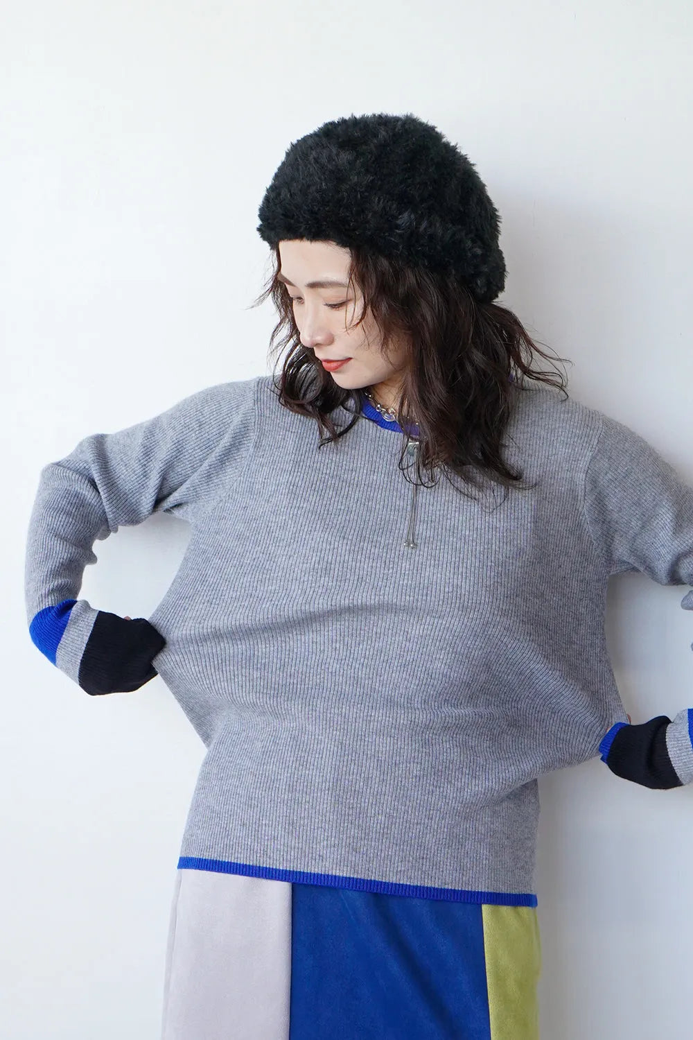 【MICALLE MICALLE】配色ラインニットソー