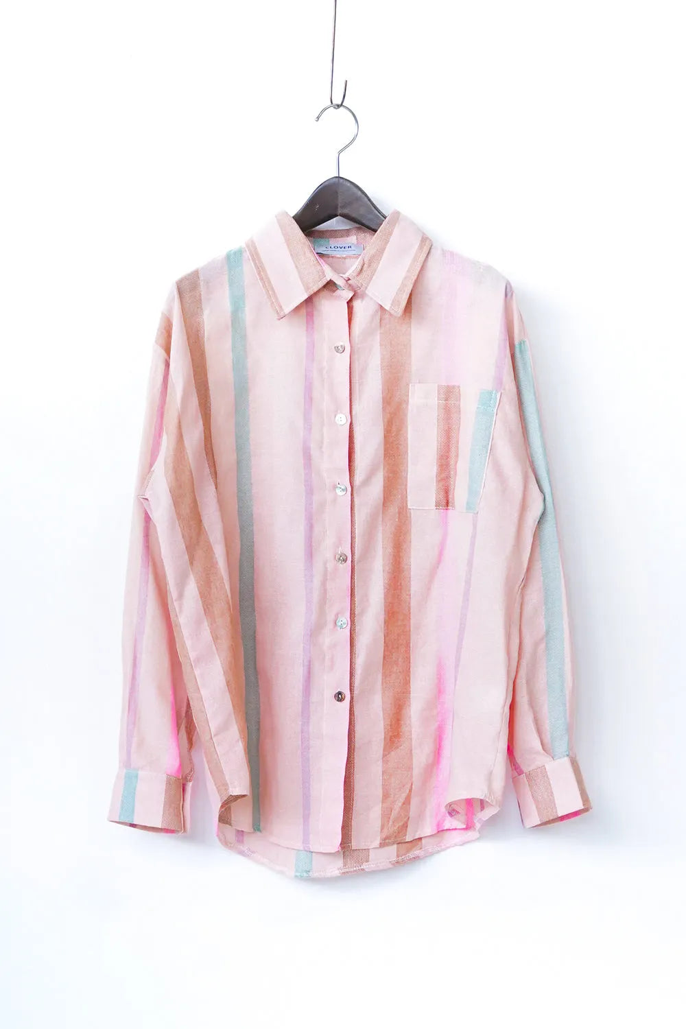 パステルストライプ柄リネンシャツ