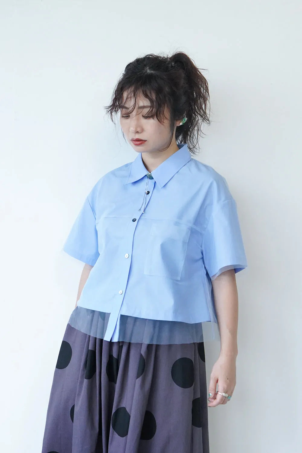 【MICALLE MICALLE】チュールレイヤードシャツ