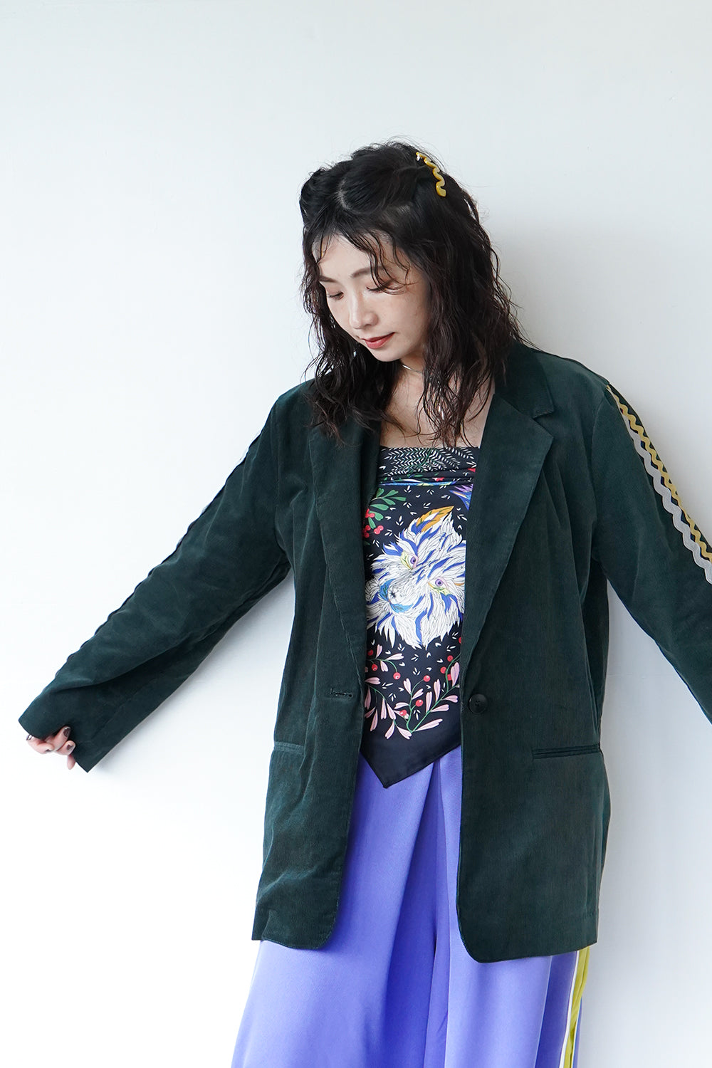 ANJI。DENIMDUGAREEメモリアルラクガキコーデュロイ Backers レディース メモリアルペイントデザイン コーデュロイ