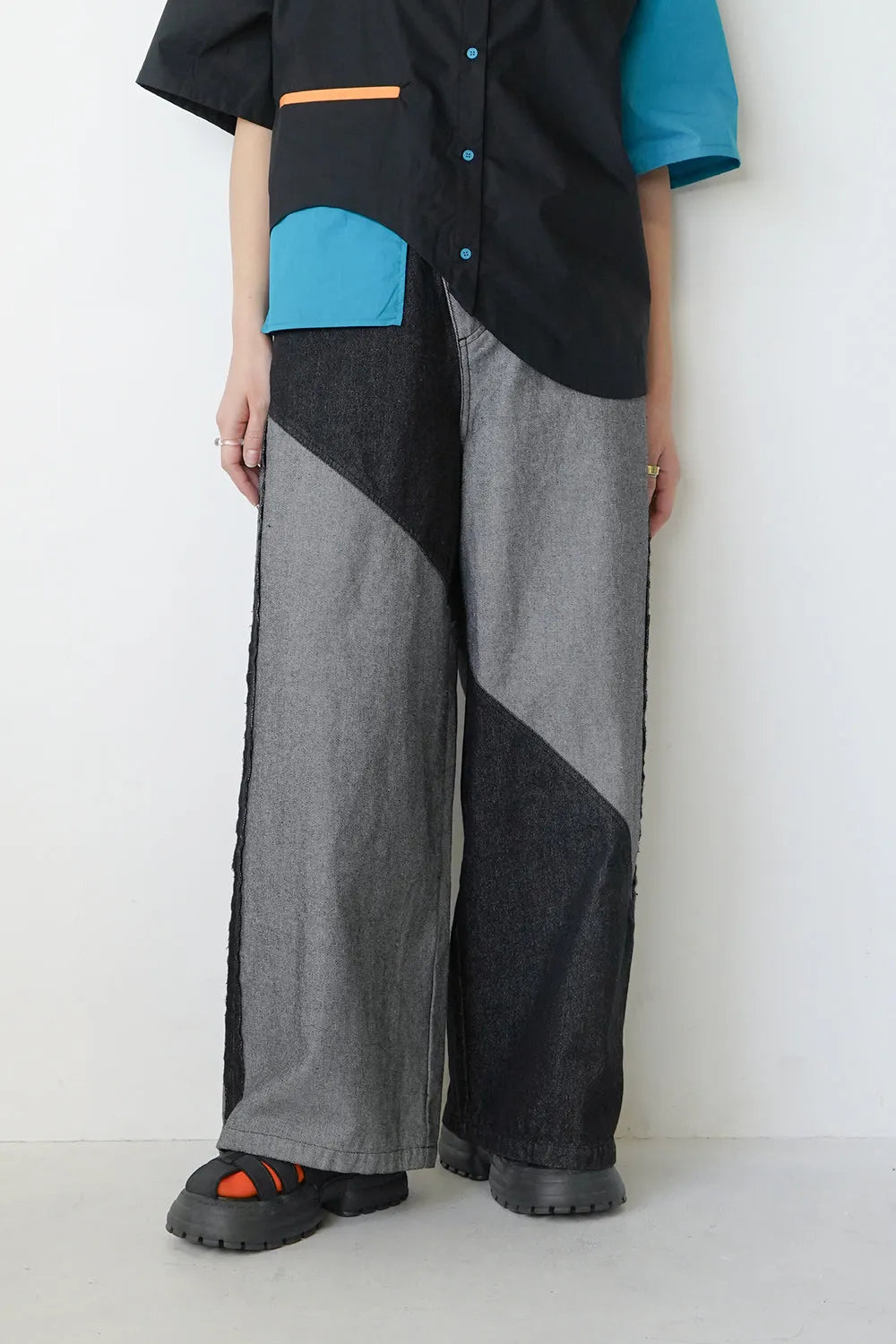 【LILA n’citta】デニムバイカラーワイドパンツ