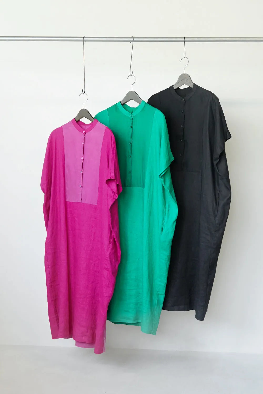 リネン×レーヨン ヨーク切替ワイドワンピース