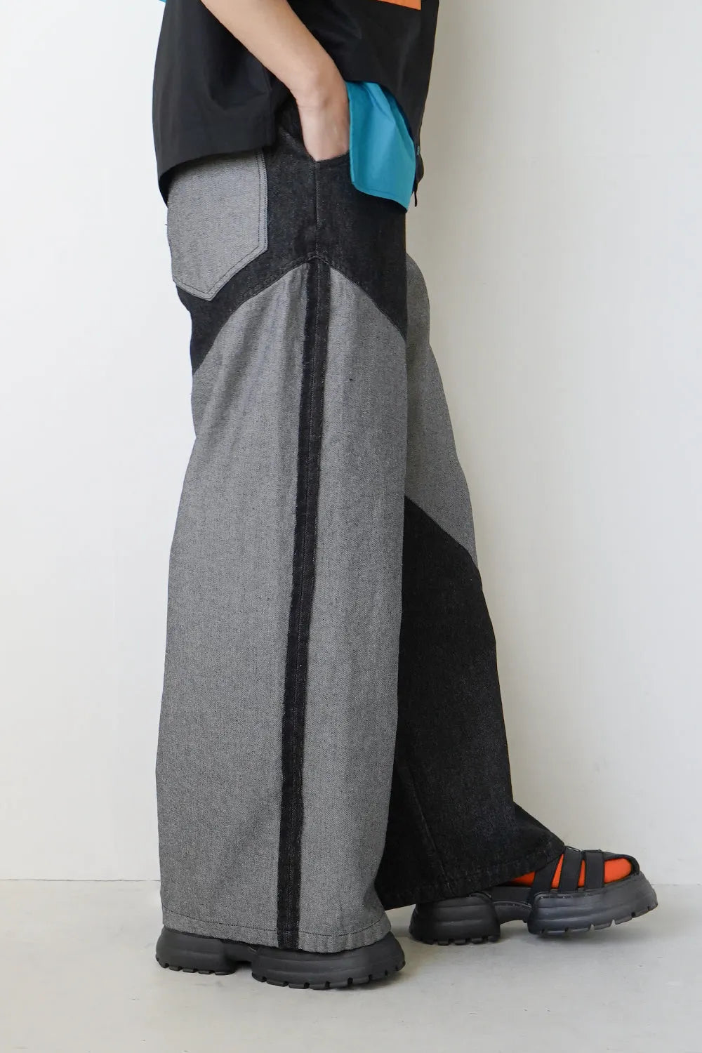 【LILA n’citta】デニムバイカラーワイドパンツ