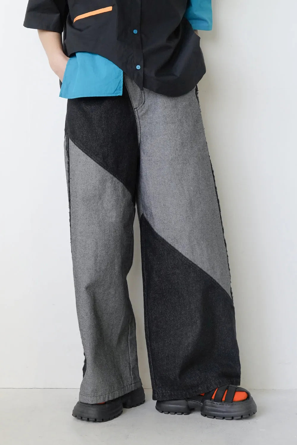【LILA n’citta】デニムバイカラーワイドパンツ
