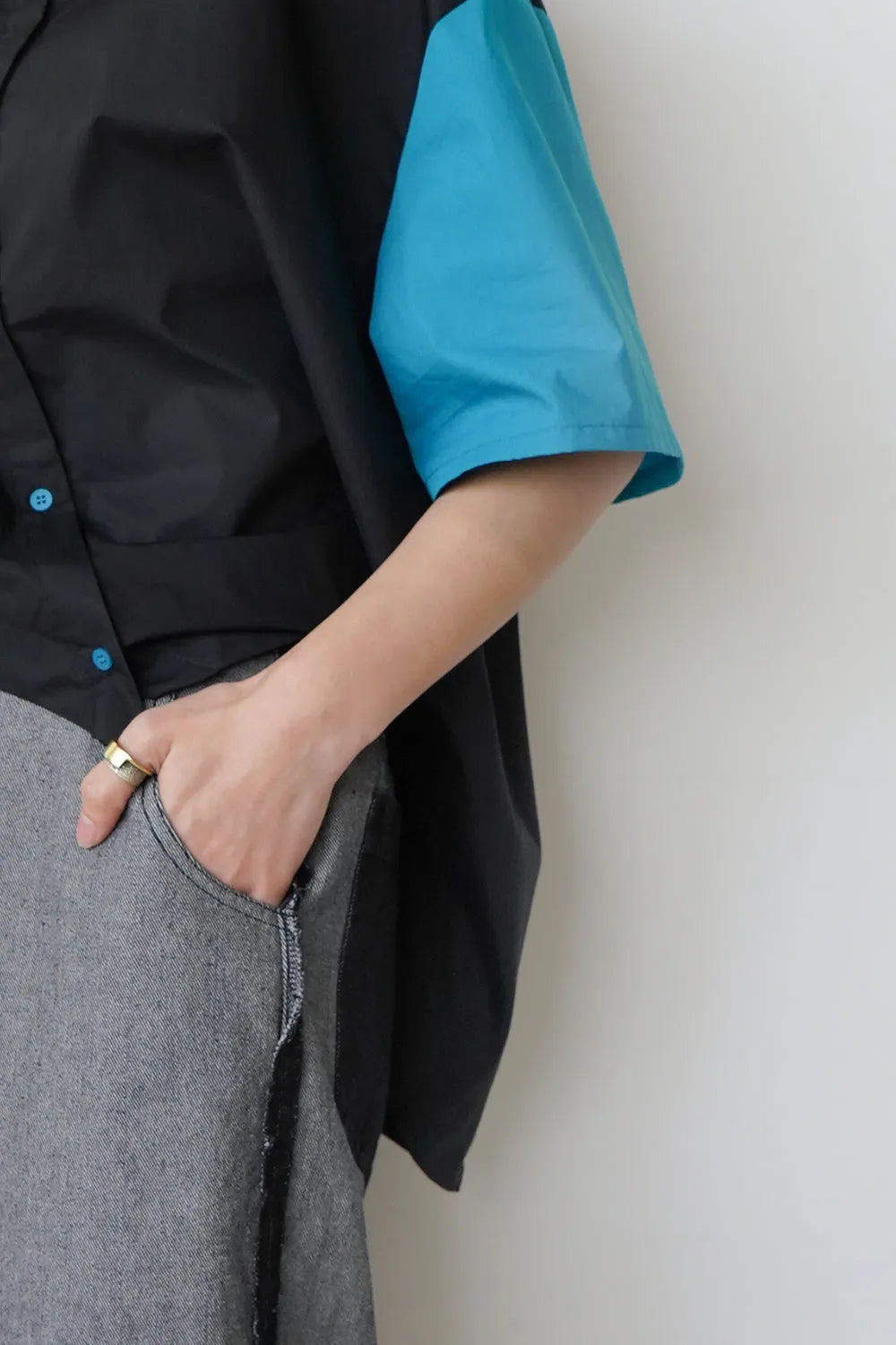 【LILA n’citta】デニムバイカラーワイドパンツ