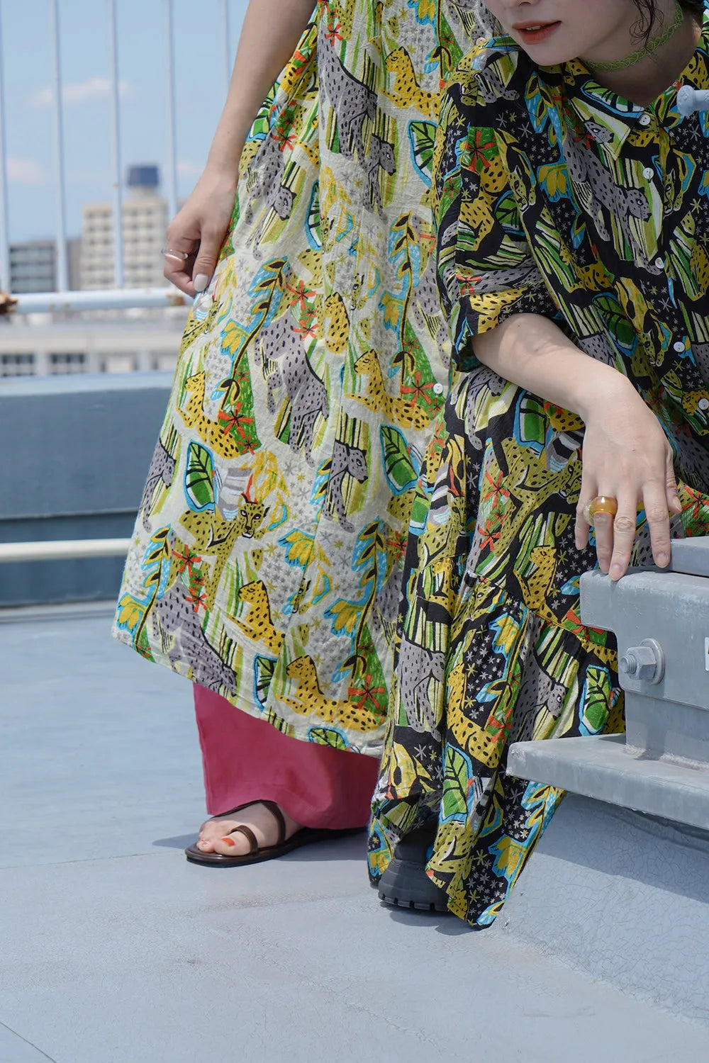 【fu-dueka::】サファリプリントギャザーワンピース