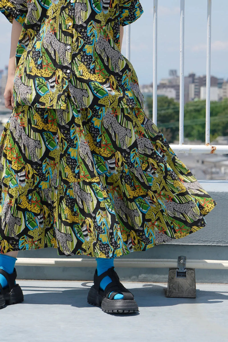 【fu-dueka::】サファリプリントランダムティアードスカート