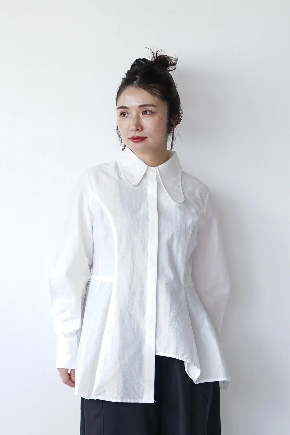 アシメカラーアシメヘムパネルラインシャツ