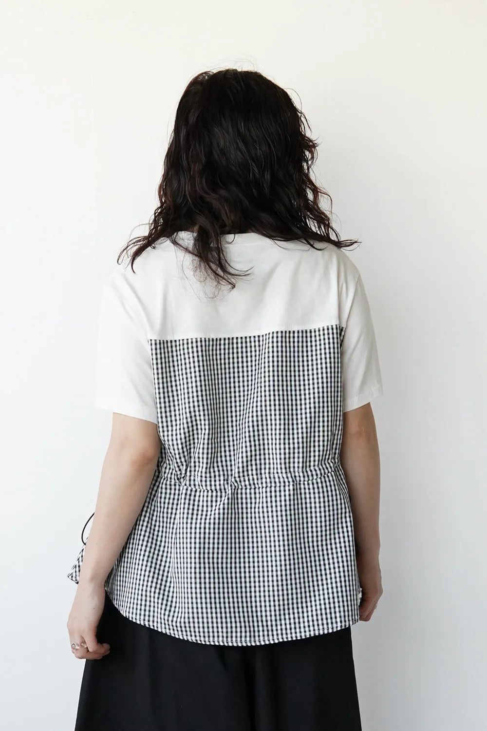 ギンガム切替ドロストカットソー