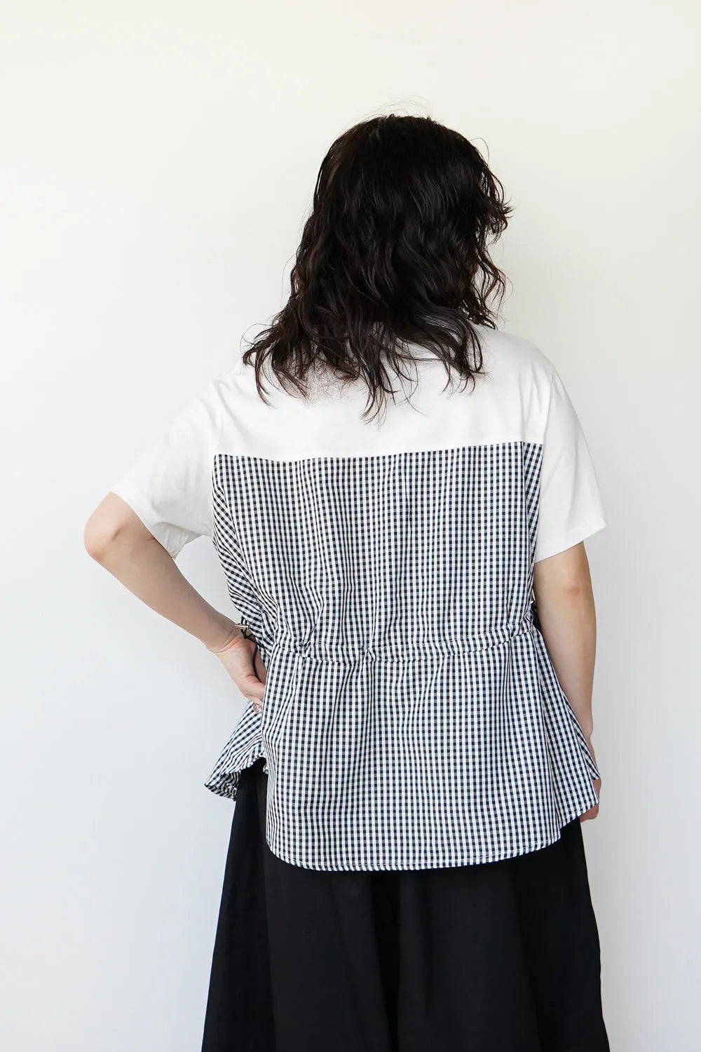 ギンガム切替ドロストカットソー
