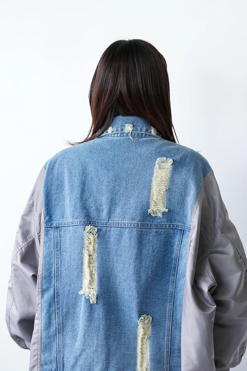 MICALLE MICALLE】ダメージデニム×ナイロンドッキングブルゾン – LILA