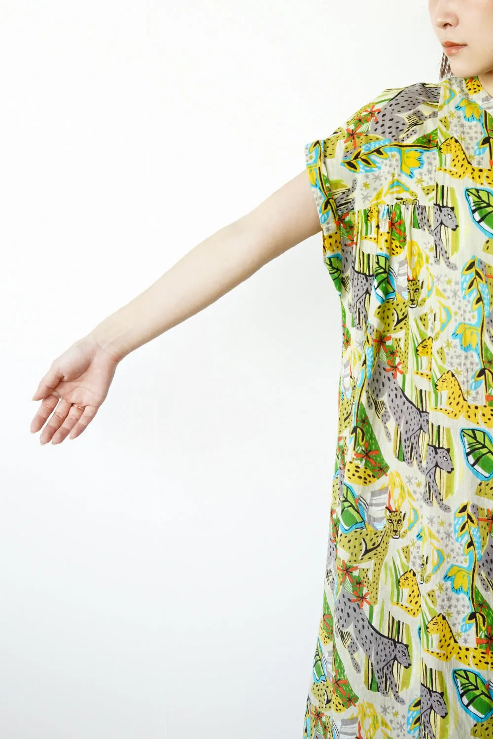 【fu-dueka::】サファリプリントギャザーワンピース