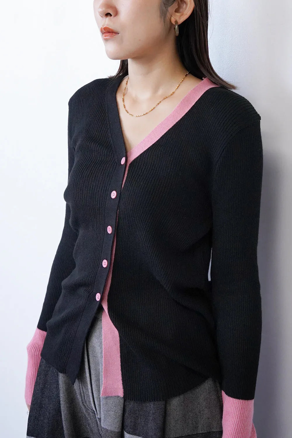 配色ラインスリムカーデ