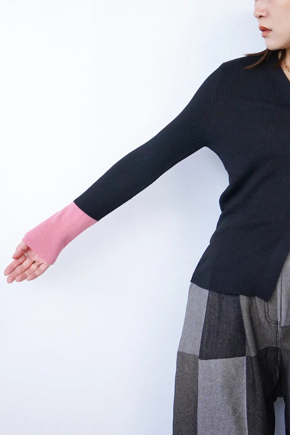 配色ラインスリムカーデ