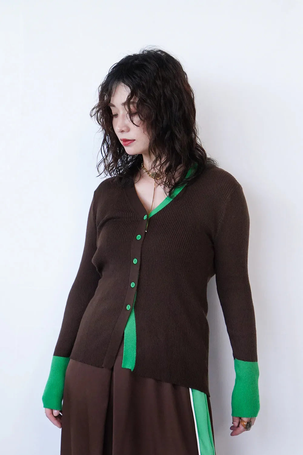 配色ラインスリムカーデ