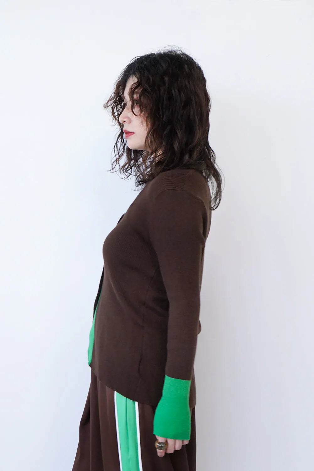 配色ラインスリムカーデ