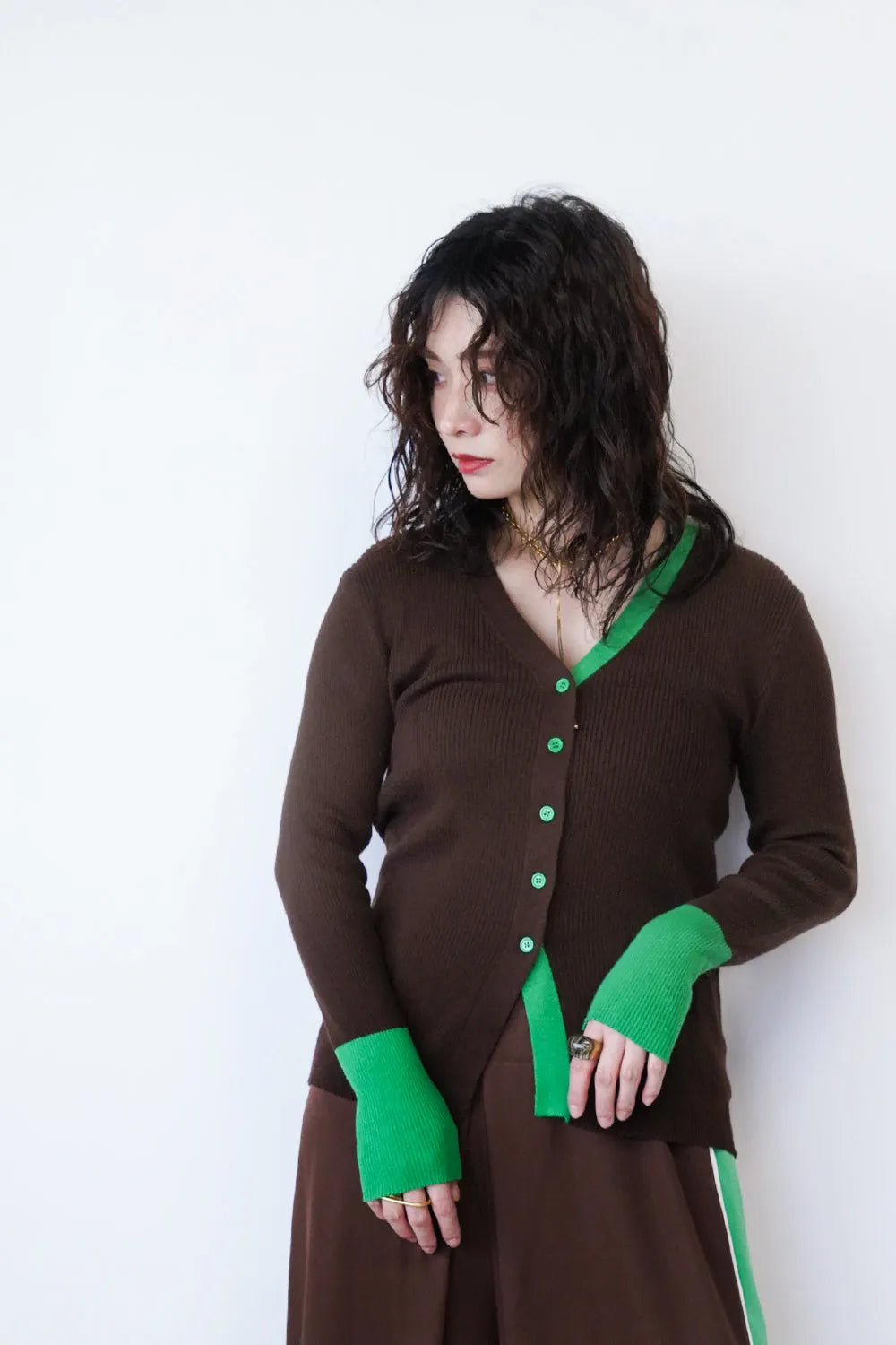 配色ラインスリムカーデ