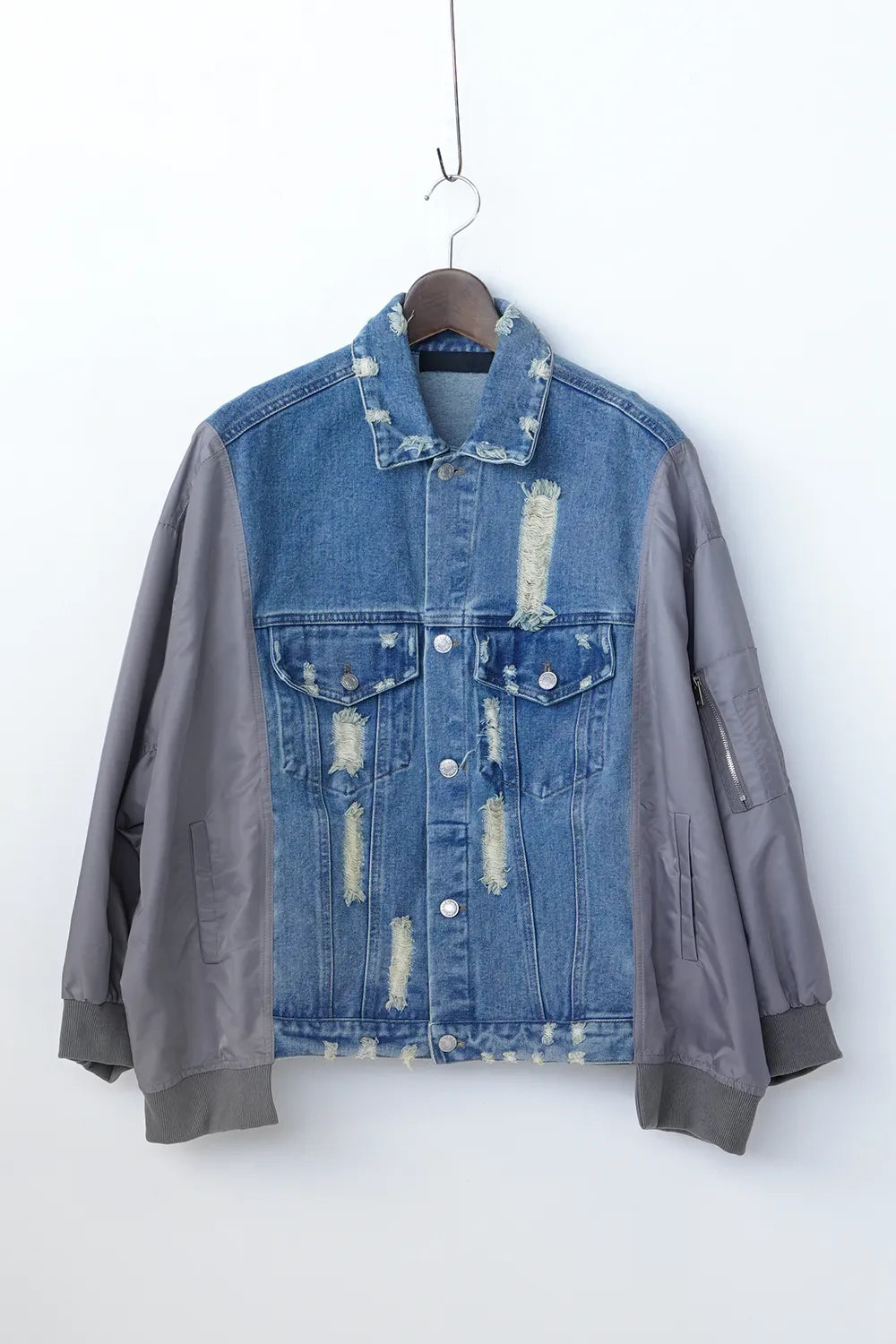 MICALLE MICALLE】ダメージデニム×ナイロンドッキングブルゾン – LILA