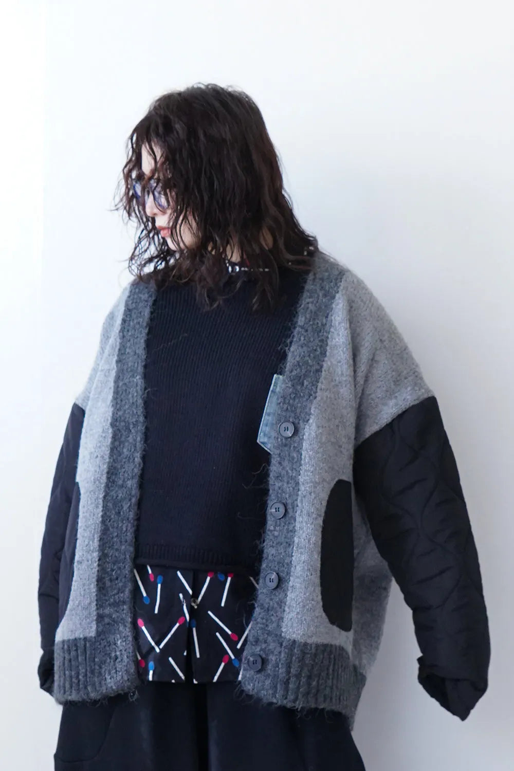 キルトドッキングニットカーデ