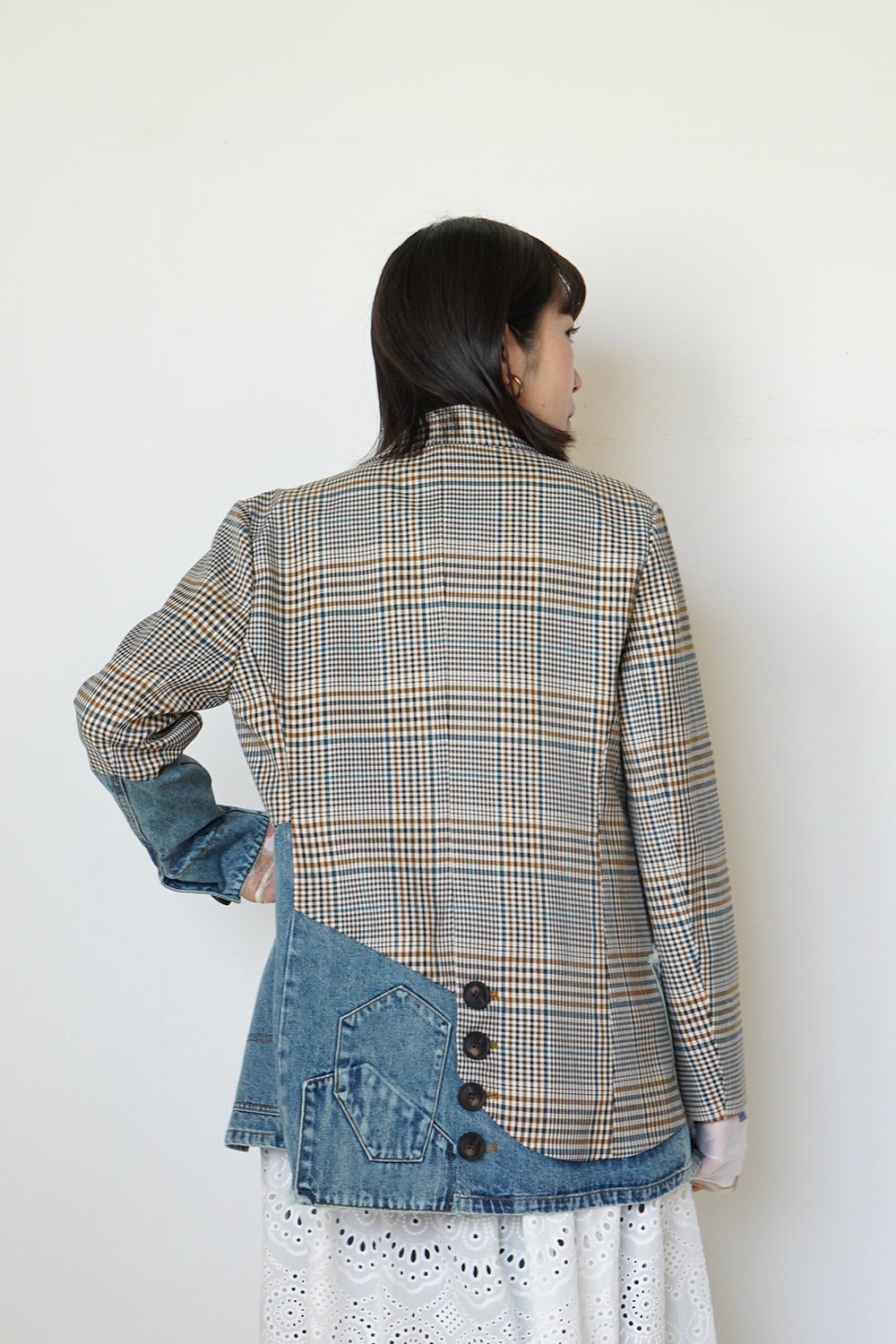 MICALLE MICALLE】チェック×デニム切替ジャケット – LILA