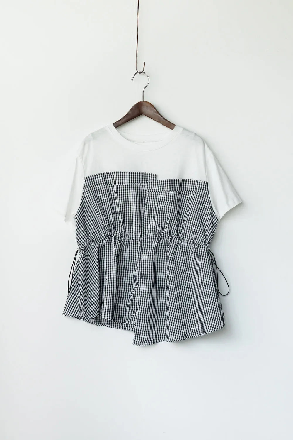 ギンガム切替ドロストカットソー